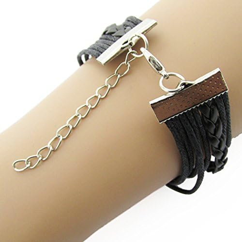 KAMOUR Jewelry Mens Womens Leather Rope Bracelet, Infinity Cat Tree Friendship Leather Charm Bangle, Black Silver