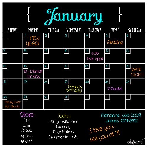 Dry Erase Magnet Calendar Black Fluorescent