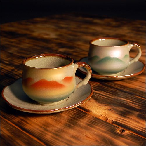 九谷焼 ペア コーヒーカップ＆ソーサー 連山