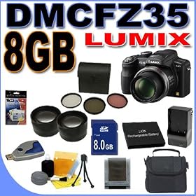 Panasonic Lumix DMC-FZ35 12.1MP Digital Camera w/18x Optical Zoom (Black) BigVALUEInc 8GB Battery/Charger Filter Kit/Lens Accessory Saver Bundle V
