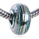 Murano Glass Bead Foil Turquoise Line Slim Fit Pandora Bead Charms Bracelet