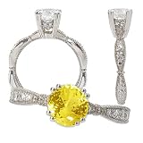 18k lab-created 6.5mm round yellow sapphire color #2 scalloped design engagement ring