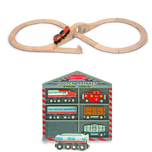Melissa & Doug Classic Wooden Figure Eight Train Set with 8 Piece Wooden Train Cars Set
