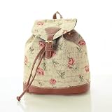 Women's Small Rucksack Backpack Fashion Bags Canvas Pink Rose Design