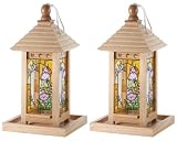 Lot of 2 Victorian Church Wood Birdhouse Bird House Feeder