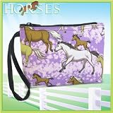 Purple Horse Lover Print Small Rubber Bandz Bag Pouch Holder -Great Small Holder Pouch for Silly Bandz with Wrist Strap