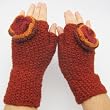 Handmade Artisan Pure Alpaca Natural Fiber Fingerless Gloves - Santa Fe Terracotta and Orange Blossom (100% Knitted By Hand/women/teens)