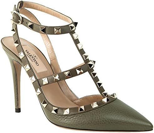 Valentino Rockstud Army Green 100mm Ankle Strap Pump (37)