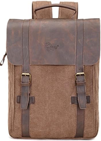 CHADA Casual Canvas Leather Backpack Travel School Camping Rucksack Computer Laptop Bag Brown