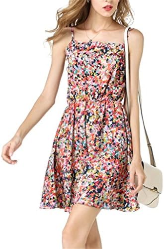 Women's Spaghetti Strap Sleeveless Color Prints dress Chiffon Cute Party Tank