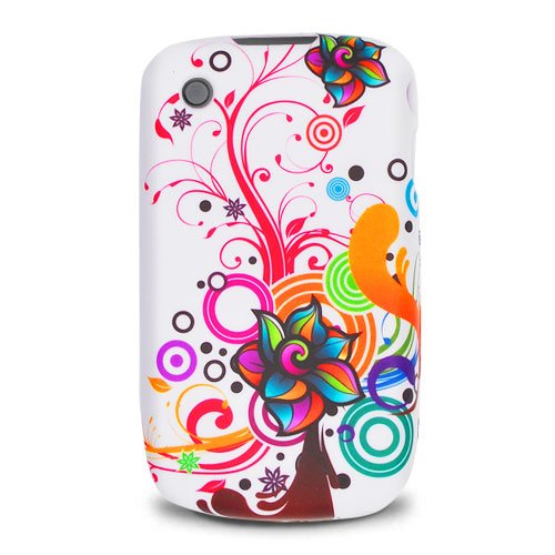 White with Green Orange Yellow Rainbow Flower Soft Silicone Skin Gel Cover Case for Blackberry Curve 8520 8530