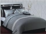 8 Piece Floral Pleated Plantinum - Silver , Queen Size, Comforter Set, Bed  ....
