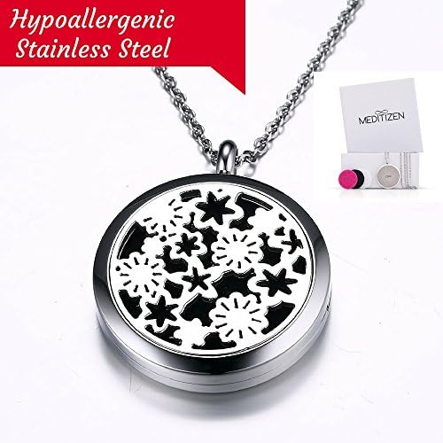Essential Oil Diffuser Necklace for Aromatherapy, Stainless Steel Locket Pendant, 30" Chain and 3 Refill Pads