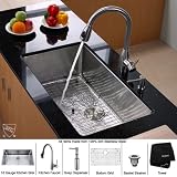 32 in. Single Bowl Kitchen Sink w Faucet & Soap Dispenser