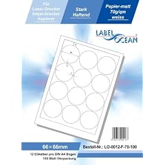 LabelOcean LO-0012-f-70,  1200 Etiketten 66mm rund A4, 70g/qm, geeignet f�r Inkjetdrucker-, Laserdrucker und Kopierer.