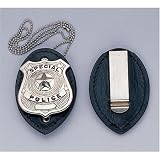 Clip on Leather Badge Holder W/Silver Chain