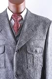 Mens Superior 150s Single Breasted 3 Button Gray Vested Dress Suit - Jacket, Pants, Vest, and Hat
