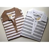 Womens Buttonless Johnny Collar Stripe Polo Tops 2 Piece Set Holiday Gift