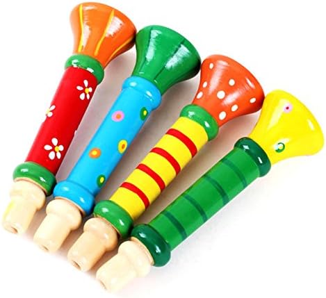 MOLITONG Children Baby Colorful Musical Wooden Trumpet Hooter Bugle Toy Color Random