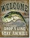 Welcome Bass Fishing Tin Sign 16" X 12.5"