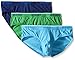 2(X)IST Men's Cotton Stretch No Show Brief 3-Pack,Estate Blue/Blue Atoll/Gem Green,Large