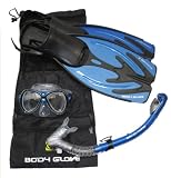 Body Glove Snorkel Set, Scuba Diving Snorkeling Gear Dive Mask Dry Snorkel Flippers Fins with Carry Mesh Bag, Snorkeling Set (BRAND NEW 2010)