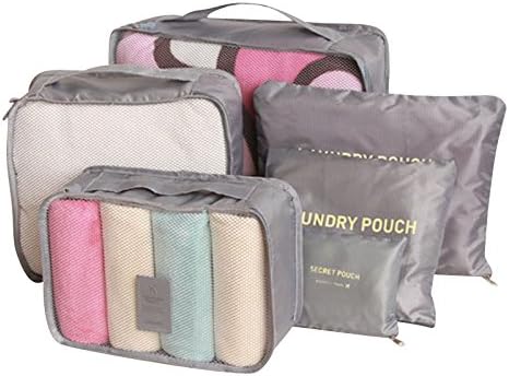 AZPet Packing Cubes 6pc Set Travel Organizers Household Storage Luggage Organizer Bags Grey