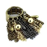 Fashion Fringed Ring; 1.5L Chain Drop; Burnished Gold, Polished Gold, And Gunmetal; Stretches To Fit