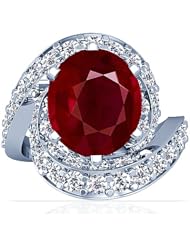 14K White Gold Oval Cut Ruby Ring With Sidestones