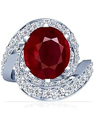 18K White Gold Oval Cut Ruby Ring With Sidestones