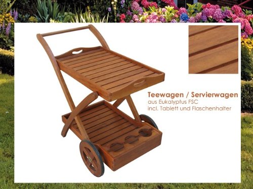 Massiver Teewagen Servierwagen Holz Gartenmöbel Eukalyptus FSC