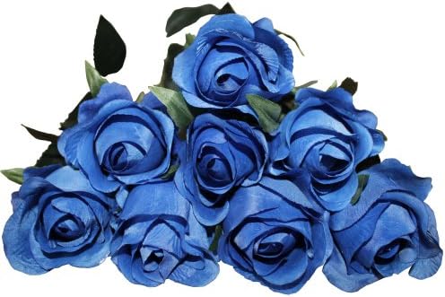Huazhiwu 28" Realistic Bouquets of 8PCS/lot Artificial Roses Real Touch Silk Flowers, Blue