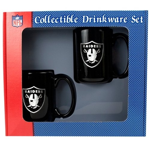 Sports NFL RAIDERS 2pc Black Ceramic Mug Set - Primary Logo/Black Ceramic