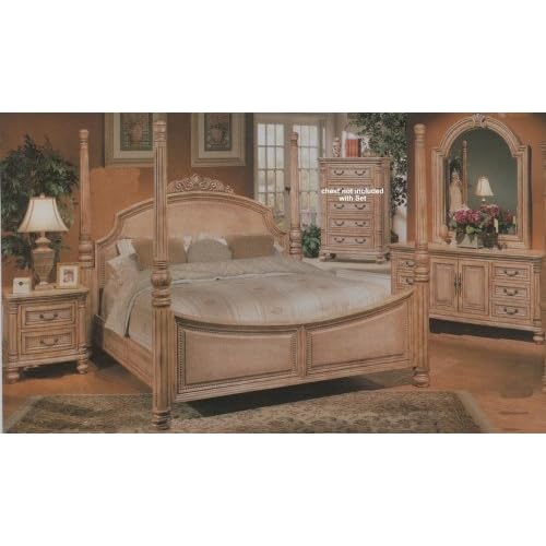 4PC Antique White Finish Hardwood Queen Bed Complete Bedroom Set, bedroom, Home Furniture
