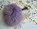 Fluffly Real Fox Fur Big Pom Pom Doll Ball Keyring / Bag Charm Gold Ring (Big Plum purple)