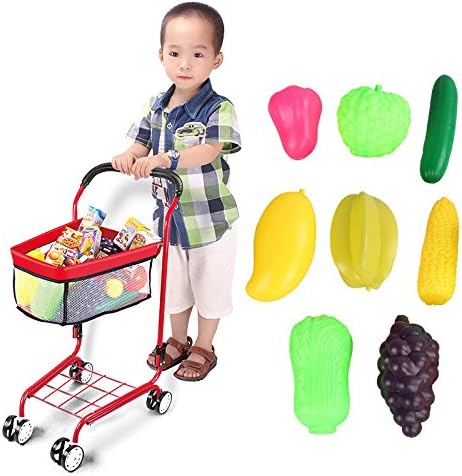 Kids Shopping Cart,Sinbadteck Baby Toys Kids Toddler Pretend Play Shopper Basket Car with Groceries(Shopping Cart Style)