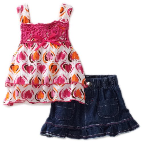 Little Lass Baby-Girls Infant 2 Piece Scooter Heart Shirt Set, Pink, 12 Months