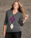 Tommy Hilfiger Plus Size Sweater, Archaic Argyle V-Neck Tommy Black Multi 3X