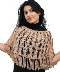 Handmade Shoulder Cotton Poncho - Light Gold (100% Hand-crocheted)