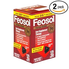Click here to buy Feosol Ferrous Sulfate Iron Supplement Therapy, Tablets - 125 ea (Pack of 2) by Feosol.
