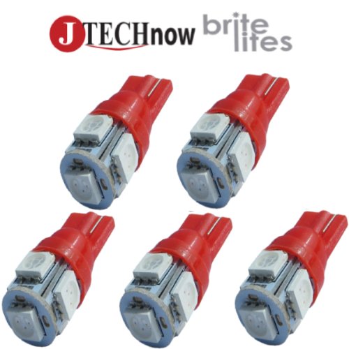 Jtech 5x 194 168 2825 T10 5-SMD Red LED Car Lights Bulb