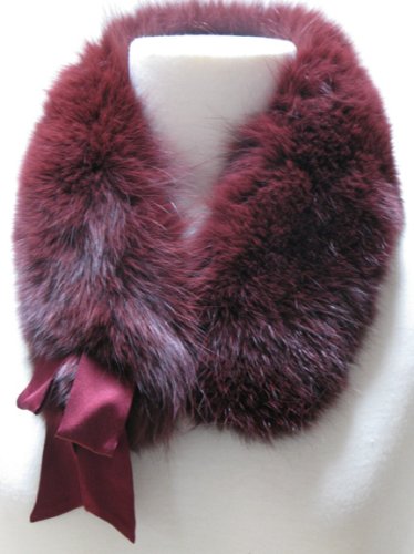 Luxurious Fox Fur Collar Burgundy