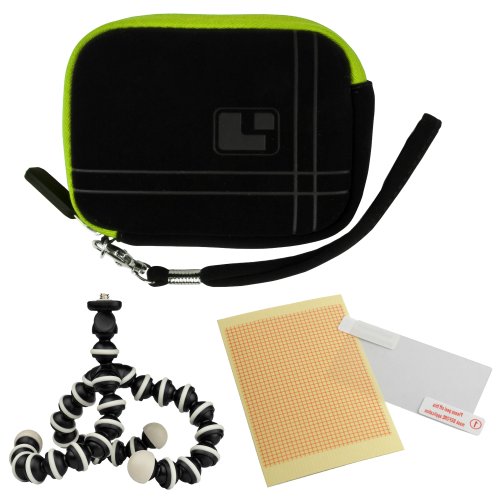 SumacLife Microfiber Bubble Sleeve Case for Bell+Howell Splash WP10 Waterproof Digital Cameras + Mini Tripod + Screen Protector (Green)