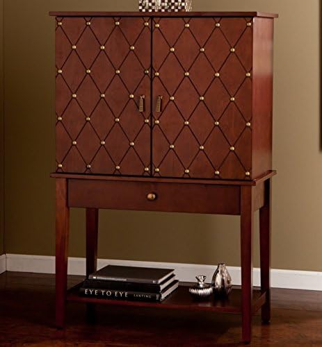Liquor Storage Cabinet Buffet, Industrial with Doors Brown Nailhead Quilt - Great for Storing Your Favorite Bottles of Wine, Liquors, Stemware and Drinking Accessories in a Regal Style