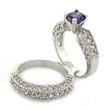 Classic 2-piece Wedding Set with Amethyst CZ & pavé