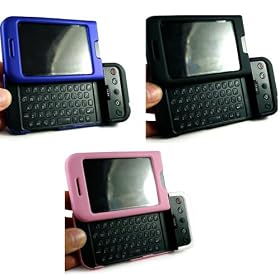 Premium Rubberized Coated Hard Cover Protector Case for T-Mobile HTC G1 Google Android (Choose from Blue on Black, Black on Black, Pink on White)