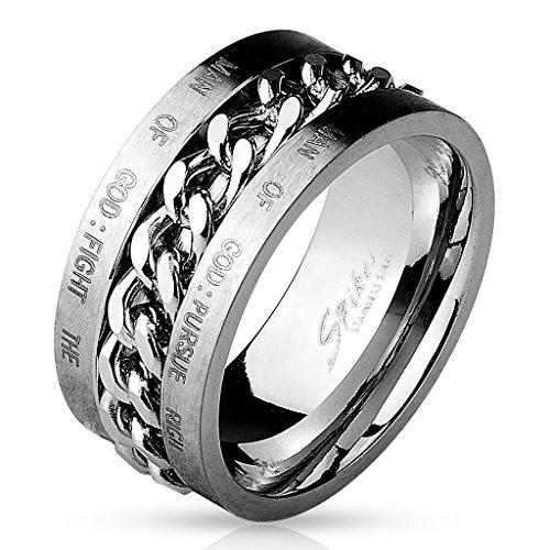 STR-0499 Stainless Steel Chain Spinner Center with Bible Words Engraved Ring