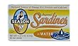 Season Sardines in Water, No Salt Added, 4.375-Ounce Tins (Pack of 12)