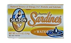 Season Sardines in Water, No Salt Added, 4.375-Ounce Tins (Pack of 12)