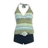 Swimsuit Halter Tankini & Short Graphic Pattern Green